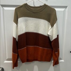 SHEIN Olive, White, and Rust Striped Sweater